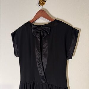 80s Nuit Black Satin Party Dress with Bow